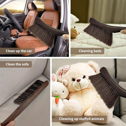 Hand Broom Brush, Wooden Handle Soft Bristle Cleaning Dust Brush,Bench Brushes with Bristlesfor Furniture, Bed, Car, Bench, Crevice Cleans, Sofa, Fireplace, Clothes（Curved Handle） - color: 1 Curved Handle Brown