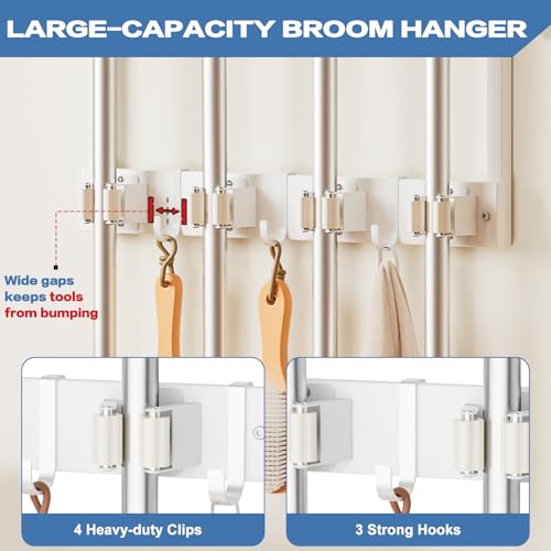 Olakee Broom Holder Wall Mount with Cleaning Supplies Organizer, Laundry Room Organization and Storage Shelves, Mop Hanger Rack with Hooks, Utility Shelf Closet Organizer for Garage Home Improvement - size: Small