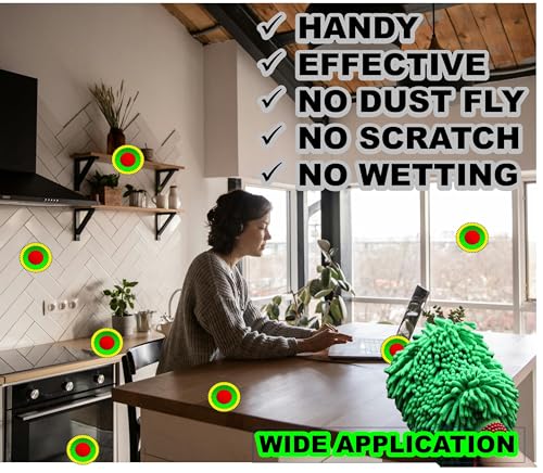 QUALIALL, Green Chenille Microfiber Dusting Mitt, 10.5x8 Inch, Electrostatic, Reusable, Scratch-Free, No-Dust Fly Duster for Sensitive Surfaces