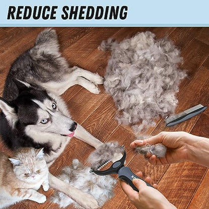 Docrok Pet Grooming Brush and Metal Comb Combo, Cat Brush Dog Brush for Shedding, Undercoat Rake for Dogs Grooming, Dematting Deshedding Brush Dogs Shedding Tool for Long matted Haired Pets, Gray - color: Gray