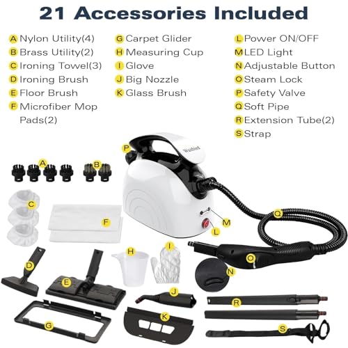 Waitbird 4.5 Bar High Pressure Steam Cleaner for Home, 248°F High Temp Handheld Steamer for Cleaning, 21-Piece Accessories Kit, Multi-Purpose Cleaner for Grease, Tile, Grout, Kitchen, Bathroom & Car