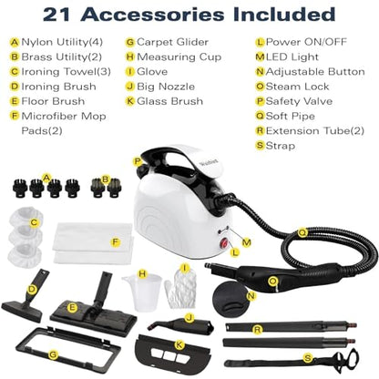 Waitbird 4.5 Bar High Pressure Steam Cleaner for Home, 248°F High Temp Handheld Steamer for Cleaning, 21-Piece Accessories Kit, Multi-Purpose Cleaner for Grease, Tile, Grout, Kitchen, Bathroom & Car