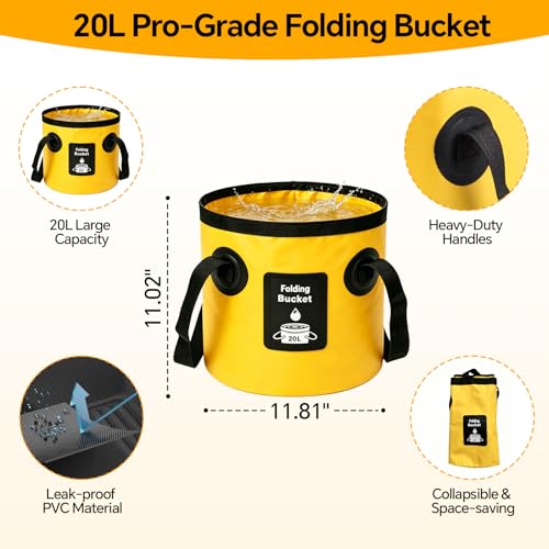 7-in-1 Car Wash Kit with 20L Collapsible Bucket, 15° Curved Mop with 40.5" Long Handle, 0.84mm Reinforced Aluminum Pole, Professional Car Cleaning Supplies for SUV, Trucks & RVs-Yellow. - color: Yellow