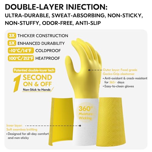 Vgo... Household Cleaning Gloves,Double-layer,Lined Dishwashing Gloves,Long Sleeves for Kitchen,Bathroom Cleaning(TP1117) - color: Yellow, size: Small(Pack of 1)