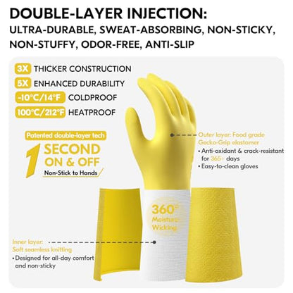 Vgo... Household Cleaning Gloves,Double-layer,Lined Dishwashing Gloves,Long Sleeves for Kitchen,Bathroom Cleaning(TP1117) - color: Yellow, size: X-Large(Pack of 1)