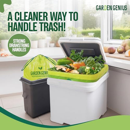 Biodegradable 13-17 Gallon Code-Q Trash Bags (50 Pack) | Strong Heavy-Duty Tall Green Kitchen Bags w/ Drawstring | Fits Simplehuman & Standard Cans | Eco-Friendly D2W, 30 Micron Thick | 25.6" x 33.5" - style: Code-Q
