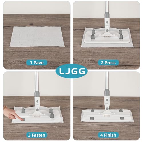 Disposable Pad Flat Mop for Floor Cleaning, 15.7 in (40 cm) Aluminum Base, 52 in Aluminum Handle, Includes 20 Dry Pads + 20 Wet Pads, Hands-Free Easy Clean – LJGG (Gray/White) - size: 51.7 in Handle, 10.8 x 5.1 in Mop Head