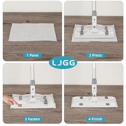 Disposable Pad Flat Mop for Floor Cleaning, 15.7 in (40 cm) Aluminum Base, 52 in Aluminum Handle, Includes 20 Dry Pads + 20 Wet Pads, Hands-Free Easy Clean – LJGG (Gray/White) - size: 51.7 in Handle, 10.8 x 5.1 in Mop Head