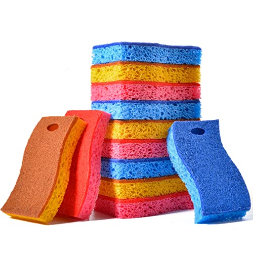 METUUTER 12-Count Scrub Sponges Kitchen Sponge Heavy Duty, Cellulose Sponges with Scouring Pads Dual-Sided for Kitchen and Household Use (S-Multi) - color: S-multi