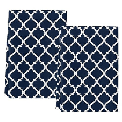 Chic D Geometric Moroccan Pattern Kitchen Towel Set of 2, Absorbent Microfiber Hand Towels for Kitchen Bathroom Bar Decorative Navy Blue White Ultra Soft Resuable Cleaning Cloths Washable Fast Drying - size: 2PCS-18" x 28"