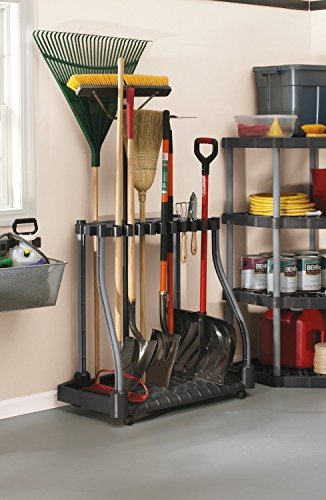 Rubbermaid Garage Tool Tower Rack Easy to Assemble Wheeled Organizes up to 40 Long-Handled Tools/Rakes/ Brooms/Shovles in Home/House/Outdoor/Shed Black - style: Deluxe Tower