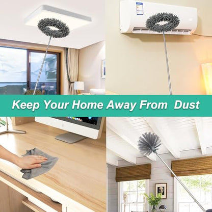 Ceiling Fan Cleaner Duster, Cobweb Duster with Extension Pole, Washable and Reusable Microfiber Duster Set for Cleaning Ceiling Fan, High Ceilings, Walls, Bookshelves, Window Door Top, Cobwebs (Gray)