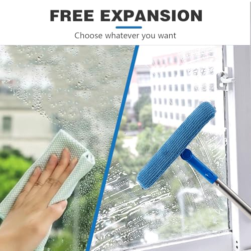 Windows Squeegee 56" Long Handle, 2-in-1 Glass Cleaner with Microfiber Pad and Rubber Blade – Extendable Stainless Steel Squeegee for Shower Doors, Car Windshield, Home Windows and Mirrors