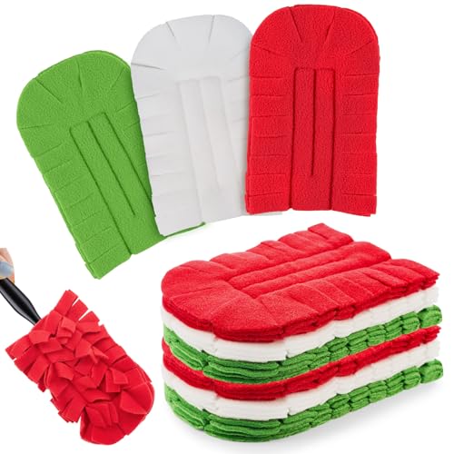 Zubebe 12 Pcs Duster Refill Reusable Fleece Duster Refills Feather Flat Dusters Multi Surface Washable Cleaning Pads Tools for Home, Blinds, Car, Pet, Furniture, Fans (Red,White,Green) - color: Red, White, Green