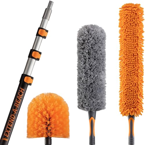20 Foot High Reach Duster Kit with 4-12 ft Extension Pole // High Ceiling Duster Cleaning Kit with Telescopic Pole // Cobweb Duster // Feather Duster and Ceiling Fan Duster // The Ultimate Dusting Kit - size: 12 feet