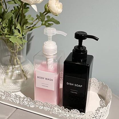 Clear Soap Dispenser with Waterproof Labels, Thickened Plastic Hand Soap Dispenser for Bathroom, Kitchen Dish Washing Liquid Bottles, Shampoo and Conditioner Bottles with Funnel (16oz 2Pack Clear) - color: 2 Clear