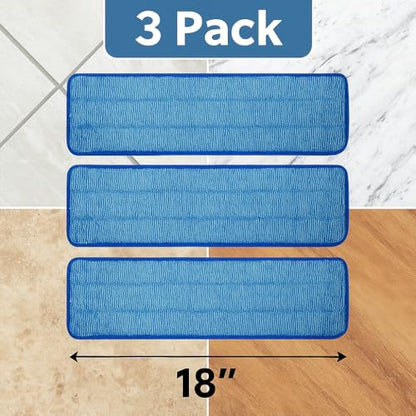 3 Pack of 18 inch Microfiber Mop Pad Universal for Commercial/Industrial/Professional use. Fits 16-18 Inch Heads Heavy Duty Wet & Dry Cleaning Reusable Mop Refills Fit for Most Flat Mops - size: 3