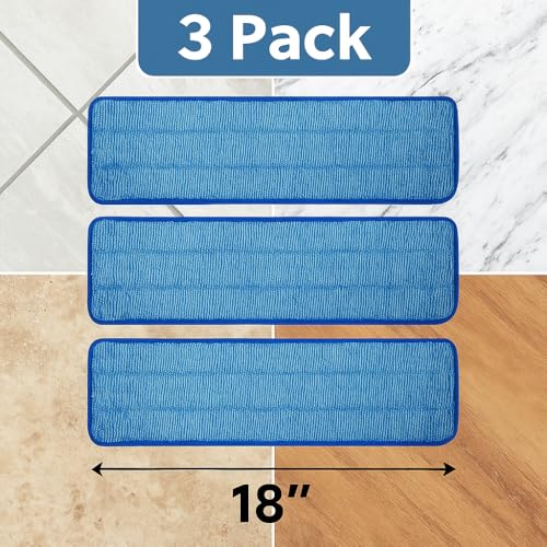 3 Pack of 18 inch Microfiber Mop Pad Universal for Commercial/Industrial/Professional use. Fits 16-18 Inch Heads Heavy Duty Wet & Dry Cleaning Reusable Mop Refills Fit for Most Flat Mops - size: 3