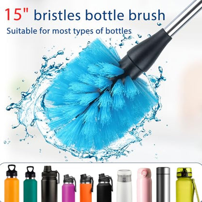 Bottle Brush Cleaner Kit, Water Bottle Washer & Cup Scrubber Brush Set | Bottle Cleaning Brush Set with Straw, Glass Water Bottle Washer and Cup Scrubber Kit for All Bottles