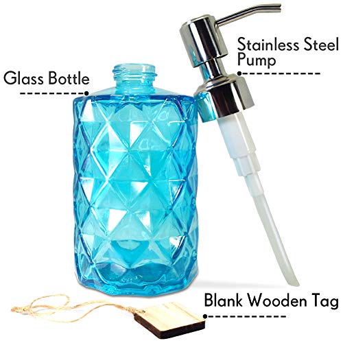 JASAI Diamond Design Soap Dispenser with 304 Rust Proof Stainless Steel Soap Pump, 12 Ounce Kitchen Soap Dispenser for Bathroom, Hand Soap, Dish Soap (Clear Blue). - color: Blue