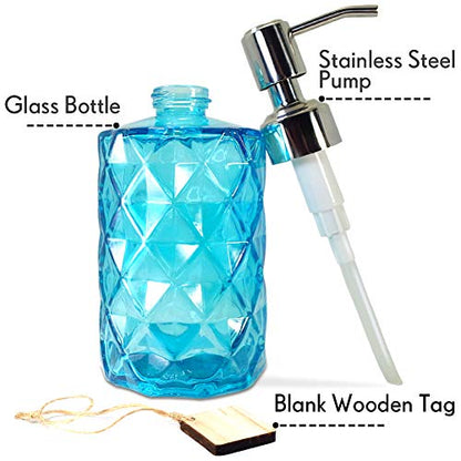 JASAI Diamond Design Soap Dispenser with 304 Rust Proof Stainless Steel Soap Pump, 12 Ounce Kitchen Soap Dispenser for Bathroom, Hand Soap, Dish Soap (Clear Blue). - color: Blue