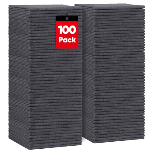 HOMEXCEL Grey Microfiber Cleaning Cloths, 100 Pack Microfiber Towels for Cars, Lint Free & Scratch-Free Bulk Cleaning Rags for House, Kitchen, Car and Shop, Absorbent Cleaning Towels 11.5 x 11.5 inch - color: Grey