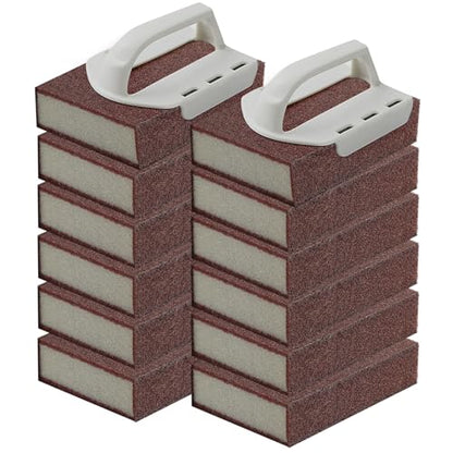 Magic Carborundum Sponge, 12pcs with 2 Handles Rust Foam Cleaning Eraser for Pots, Pans, Sink, Grill, Household Cleaning Emery Sponges for Kitchen, Bathroom - size: 12pcs
