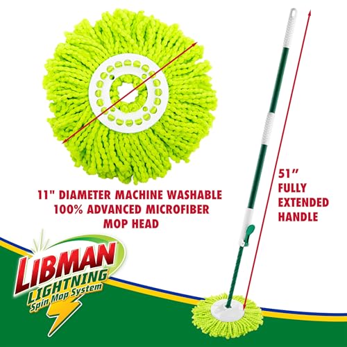 Libman Lightning Spin Mop System | Mop and Bucket with Wringer Set | Spin Mop | Mops for Floor Cleaning | Hardwood Floor Mop | 1 Total Mop Head Included - style: Spin Mop
