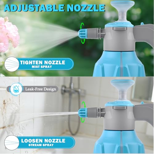 Hand Pump Sprayer 1/2 Gallon, 68 Oz Leak-Proof Water Mister Spray Bottle, 2L Handheld Garden Pressure Sprayer in Lawn and Garden, with Adjustable Nozzle, Extended Spray Rod & Safety Valve