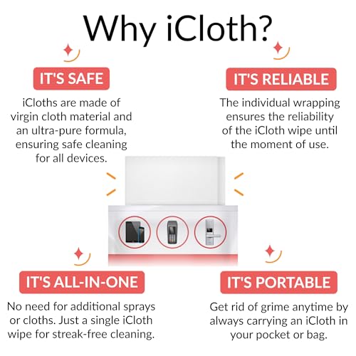 iCloth 70% Isopropyl Alcohol Large Screen and Electronics Wipes, Lint-Free, Streak-Free, Fast-Drying, Removes Dust and Fingerprints (50 Wipes)