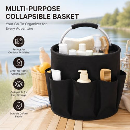 Foldable Cleaning Caddy Bag, Cleaning Supplies Organizer, Portable Multifunctional Cleaning Bucket Caddy with Handle for Household Outdoor Storage(Black)