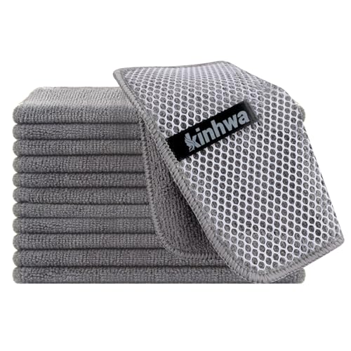 KinHwa Kitchen Washcloths for Dishes Absorbent Microfiber Dish Cloths Quick Dry Dish Rags with Poly Scour Scrub Side Ideal for Kitchen Cleaning (Gray, 7inchx7inch 12 Pack) - color: Gray, size: 7inchx7inch 12 Pack