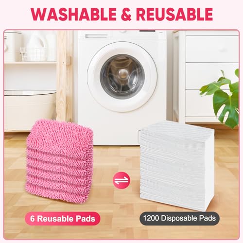 6 Pack Reusable Mop Pads Compatible with Swiffer Sweeper, Chenille Mop Refill Pads, Dry & Wet Mopping Cloths for Floor Cleaning -Pink - color: Pink