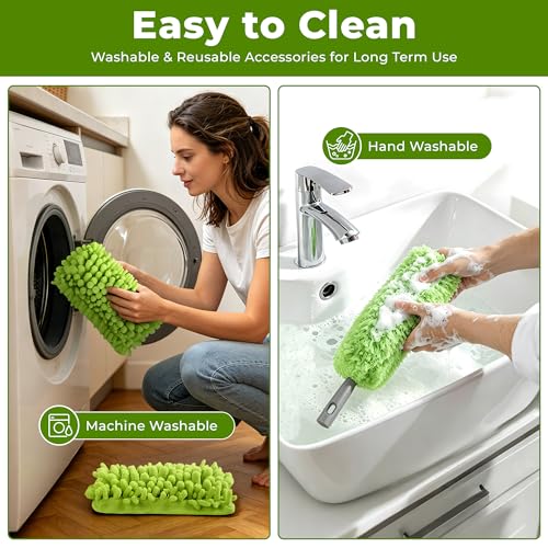 Ceiling Fan Cleaner Duster with 77" Extension Pole, 4-in-1 Reusable Microfiber & Chenille Fan Blade Cleaner, Bendable Fan Duster for Ceiling Fan Blade Blinds Baseboard Cobweb