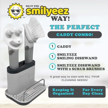 The Original Smiling Handle with Soap Dispensing for Scrub Daddy Sponges & Scrub Moji Sponges with Smilyeez Smile Caddy & Dishwand with 2 Scrub Brushes (Black) - style: Black with Brush Dishwand