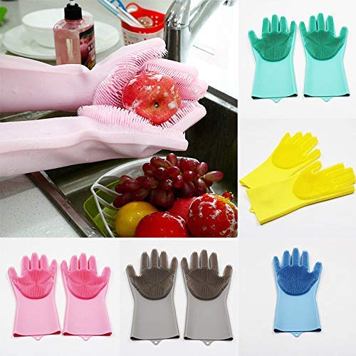 Silicone Dishwashing Gloves, Pet Grooming Rubber Scrubbing for Dishes, Sponge Wash Cleaning with Scrubbers (13.6" L) - color: Purple