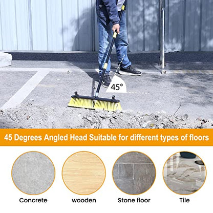 KeFanta 18 Inches Push Broom Outdoor- Heavy Duty Broom with 63" Long Handle for Deck Driveway Garage Yard Patio Warehouse Concrete Floor Cleaning - color: Yellow 18 Inches Heavy Duty