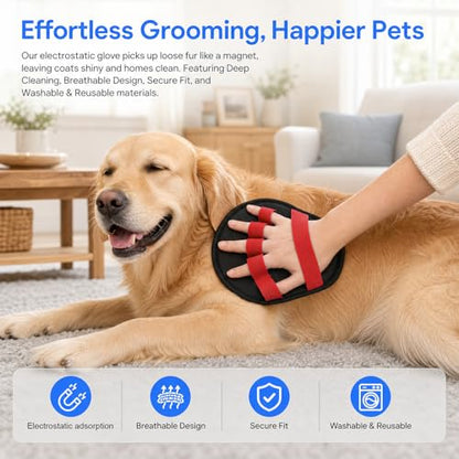Upgraded Five-Finger Electrostatic Pet Hair Removal Gloves, Reusable Cat & Dog Hair Remover for Couch, Furniture, Carpet, Car Seat, Clothing - Magic Brush Pet Grooming Glove (Red) - color: Red