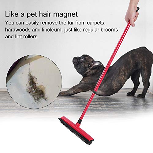 Pet Hair Remover Broom and Rubber Lint Brush Combo Telescopic Handle 26.8 to 47.2 Inches for Dog and Cat Fur Removal Carpet and Hardwood Floor Cleaning Washable Durable Blue Red (Red) - color: Red