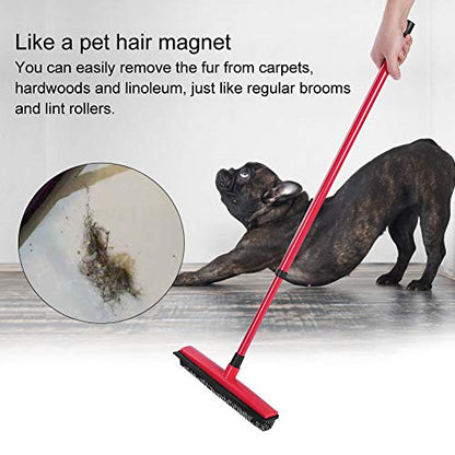 Pet Hair Remover Broom and Rubber Lint Brush Combo Telescopic Handle 26.8 to 47.2 Inches for Dog and Cat Fur Removal Carpet and Hardwood Floor Cleaning Washable Durable Blue Red (Red) - color: Red