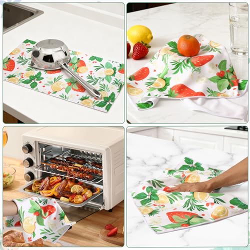 Decorative Kitchen Towels - Set of 2 Dish Towels for Kitchen 14 x 30 Inch Decoration Strawberry Hand Towels Soft & Ultra Absorbent, Reusable Quick Dry Microfiber Cloths for Baking Cooking Cleaning