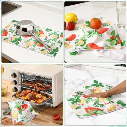 Decorative Kitchen Towels - Set of 2 Dish Towels for Kitchen 14 x 30 Inch Decoration Strawberry Hand Towels Soft & Ultra Absorbent, Reusable Quick Dry Microfiber Cloths for Baking Cooking Cleaning