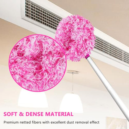 Ceiling Fan Cleaner Duster Reusable Microfiber Ceiling Fan Blade Cleaner Removable Duster with Extension Pole Adjusts 13 to 49.7 Inch for Cleaning Walls Furniture Door Window Top (Rosy White) - color: Rosy White