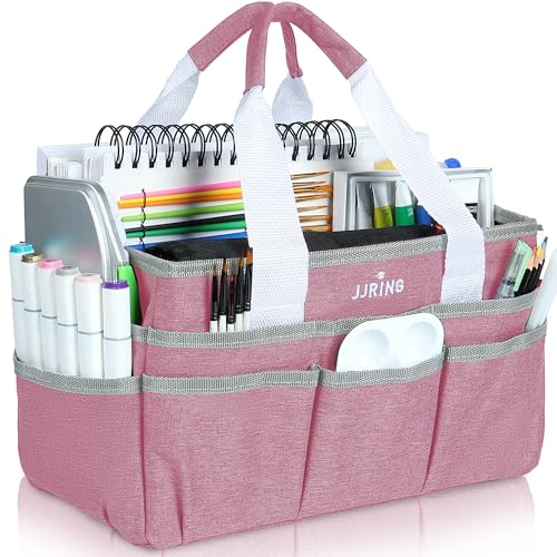 JJRING Craft Organizer Tote Bag, Art Storage Caddy with Multiple Pockets, Pink Sewing Bag for Art, Craft, Scrapbooking, School, Medical, and Office Supplies Storage - color: Pink, size: Small