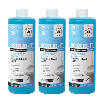 Unique Scrub-It RV Toilet Bowl Cleaner Liquid – Removes Stains, Odors & Debris, Safe RV Toilet Cleaner for RV & Marine Toilets, Value Pack, (24 oz, Pack of 3) - size: 24 Fl Oz (Pack of 3)
