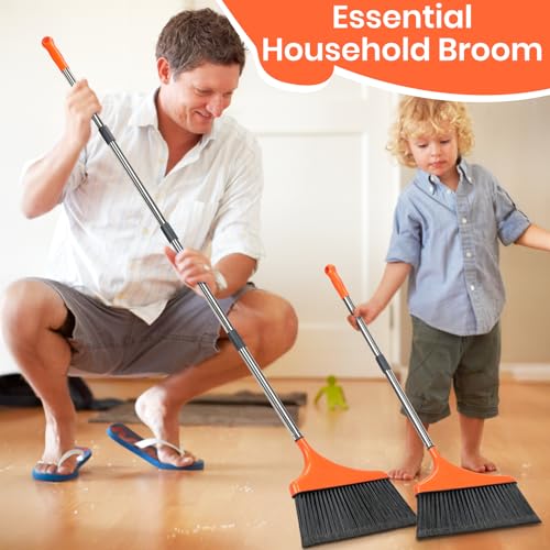 4 Pack Heavy-Duty Angle Broom for Floor Cleaning with 52" Long Handle Stiff Bristle Angle Commercial and Industrial Broom, Indoor Outdoor Broom for Garage Kitchen Office Lobby Patio - size: 4 Pack