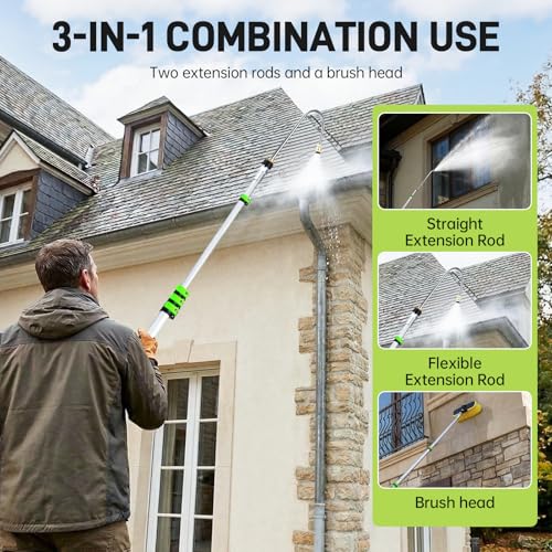 TOR 24 FT Telescoping Pressure Washer Wand with Pressure Washer Extension Wand,Gutter Cleaner Attachment, Pressure Washer Telescoping Wand with 5 Spray Nozzle Tips, 2 Hose Inlet Adapters, Brush Head