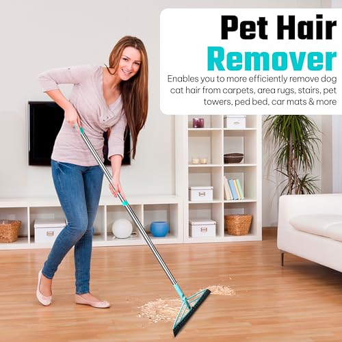 Magic Broom Squeegee Dog Pet Hair Remover, Rotatable, Extendable - Silicone Broom Pet Hair Remover for All-Surfaces Hardwood Floors, Carpet, Tile, Glass, Liquid-Dirt with 60" Handle