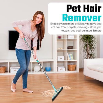 Magic Broom Squeegee Dog Pet Hair Remover, Rotatable, Extendable - Silicone Broom Pet Hair Remover for All-Surfaces Hardwood Floors, Carpet, Tile, Glass, Liquid-Dirt with 60" Handle