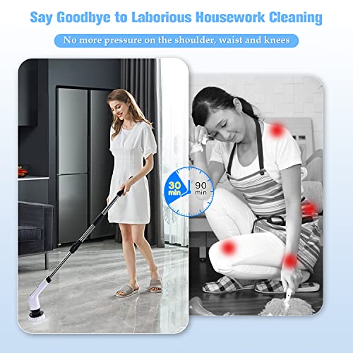 Electric Spin Scrubber, TSGLO 2022 New Cordless Shower Cleaning Brush with 7 Replaceable Brush Heads&Adjustable Extension Long Handle, 360 Power Tub&Tile Scrubber for Bathroom, Glass, Sink, Floor